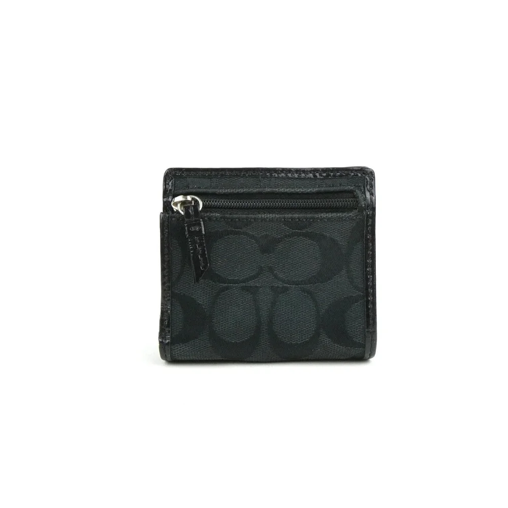 Coach Signature Black Small Bifold Snap Wallet - Picture 6 of 12